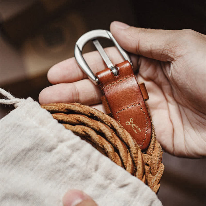 Cinturón vintage de cuero curtido tejido vegetal para hombre