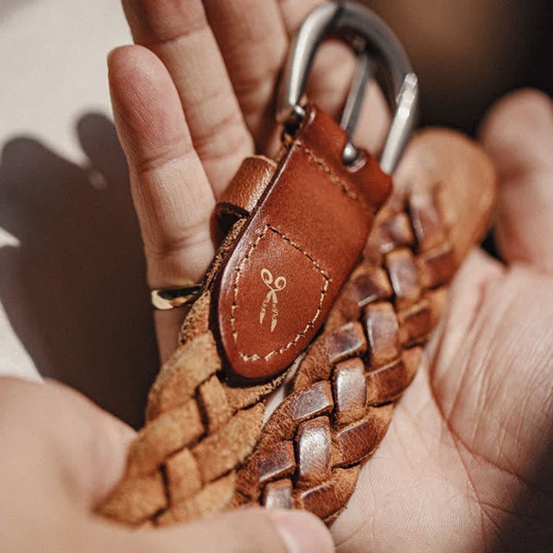 Cinturón vintage de cuero curtido tejido vegetal para hombre