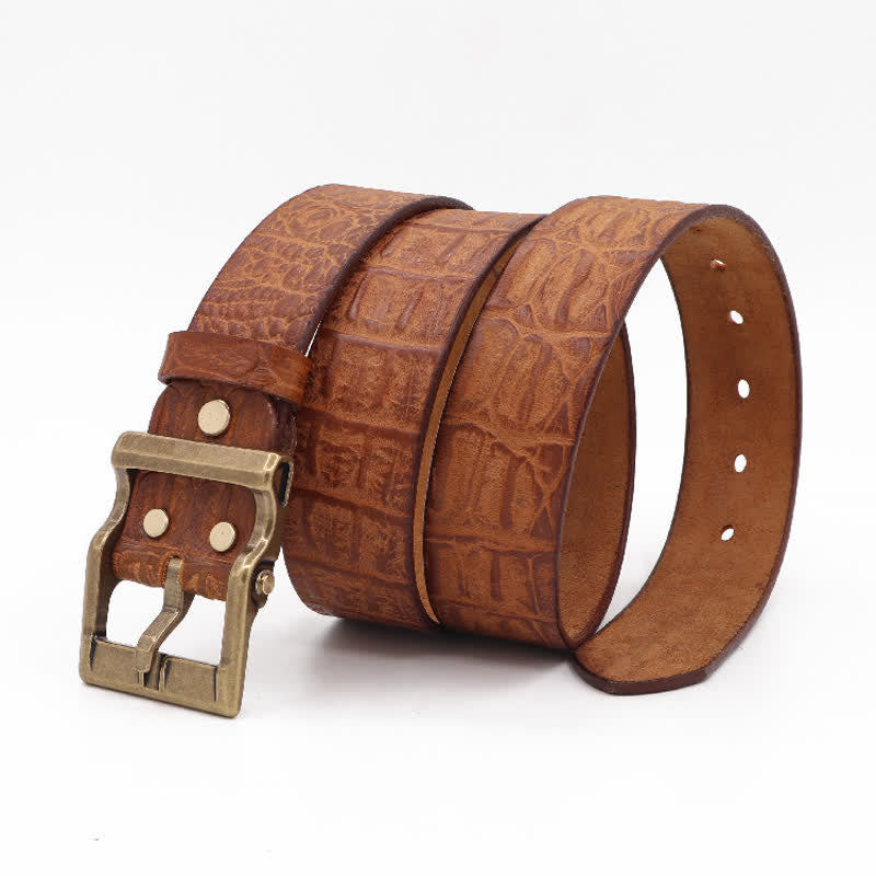 Cinturón de piel con estampado de piel de cocodrilo en relieve para hombre