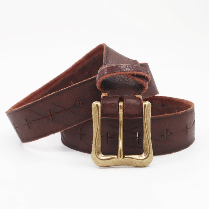 Cinturón de cuero con diseño de cruz cortado a mano con personalidad para hombre