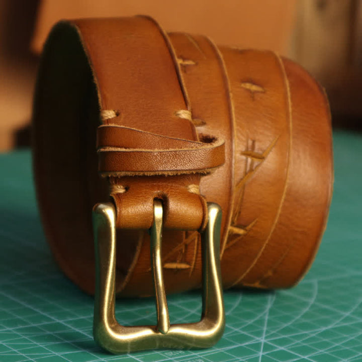 Cinturón de cuero con diseño de cruz cortado a mano con personalidad para hombre