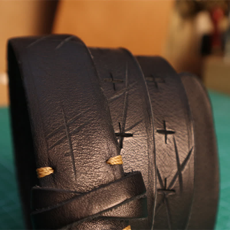 Cinturón de cuero con diseño de cruz cortado a mano con personalidad para hombre