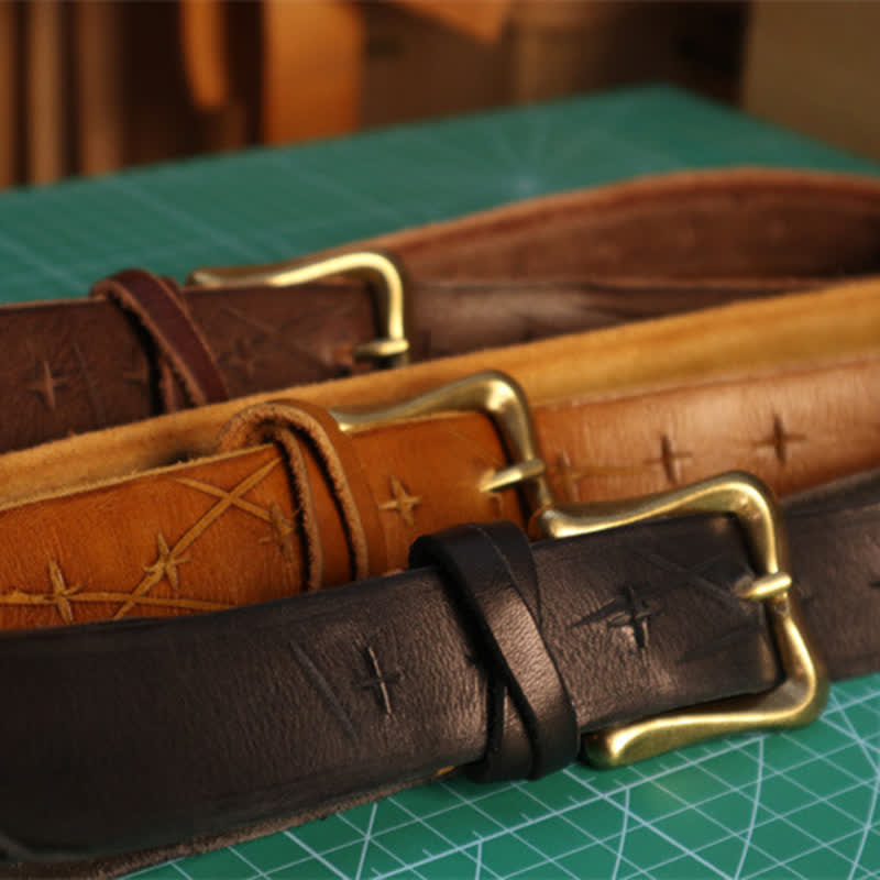 Cinturón de cuero con diseño de cruz cortado a mano con personalidad para hombre