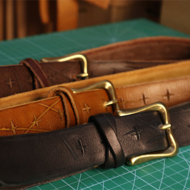 Cinturón de cuero con diseño de cruz cortado a mano con personalidad para hombre
