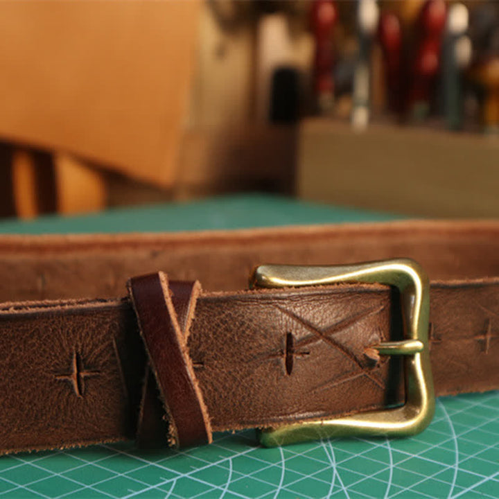 Cinturón de cuero con diseño de cruz cortado a mano con personalidad para hombre