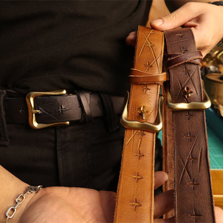 Cinturón de cuero con diseño de cruz cortado a mano con personalidad para hombre