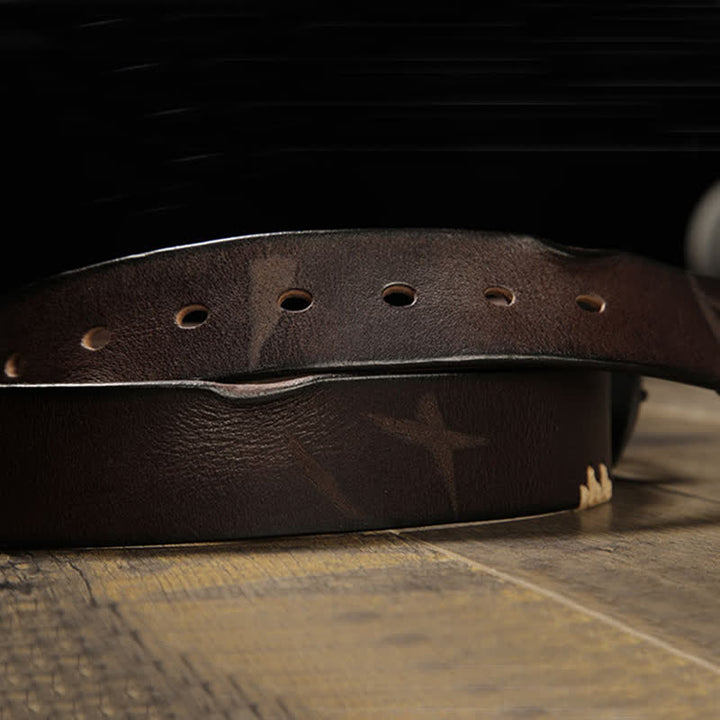 Cinturón de cuero para jeans con puntas retro que combina con todo para hombre