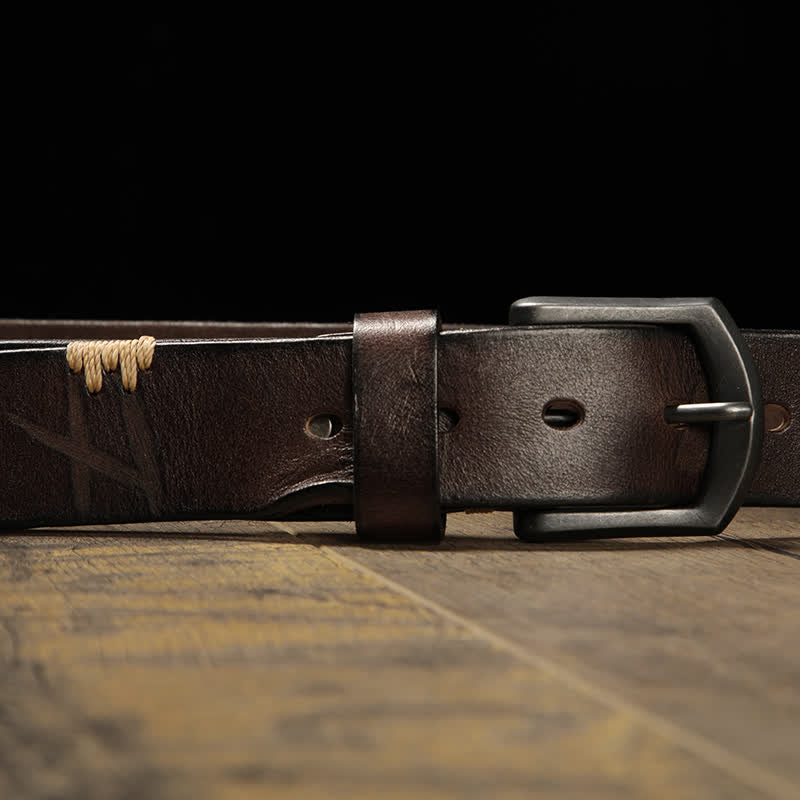 Cinturón de cuero para jeans con puntas retro que combina con todo para hombre
