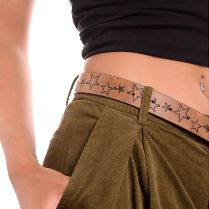 Cinturón de cuero con hebilla y diseño de estrella simple para mujer