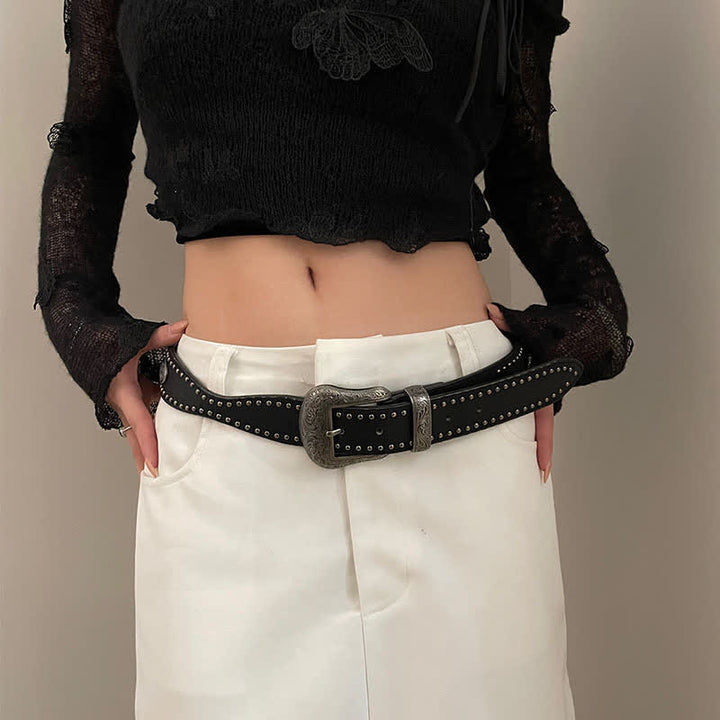 Cinturón de cuero con remaches negros Advanced Chic para mujer