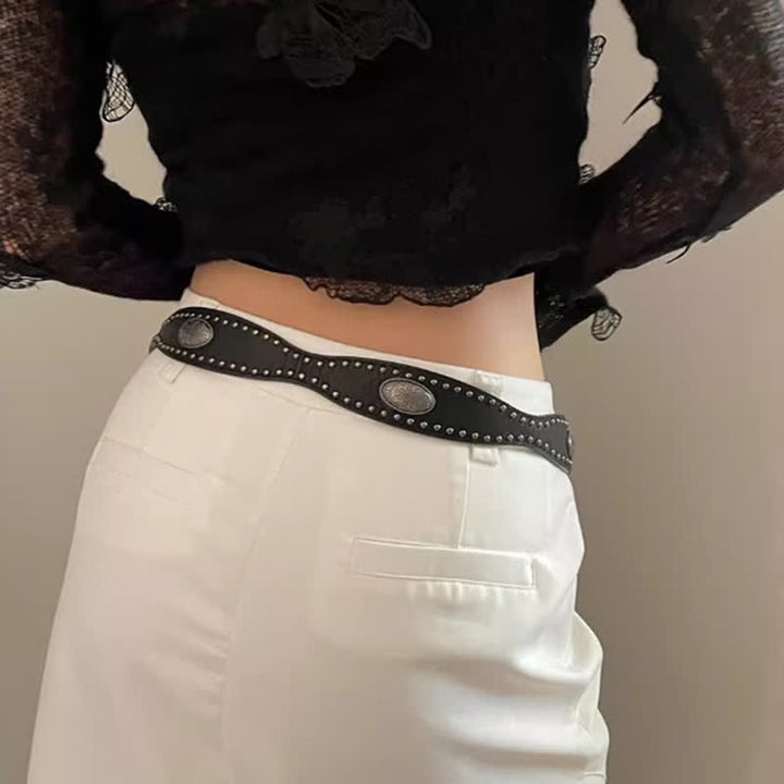 Cinturón de cuero con remaches negros Advanced Chic para mujer