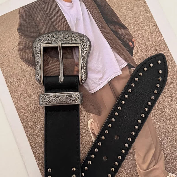 Cinturón de cuero con remaches negros Advanced Chic para mujer
