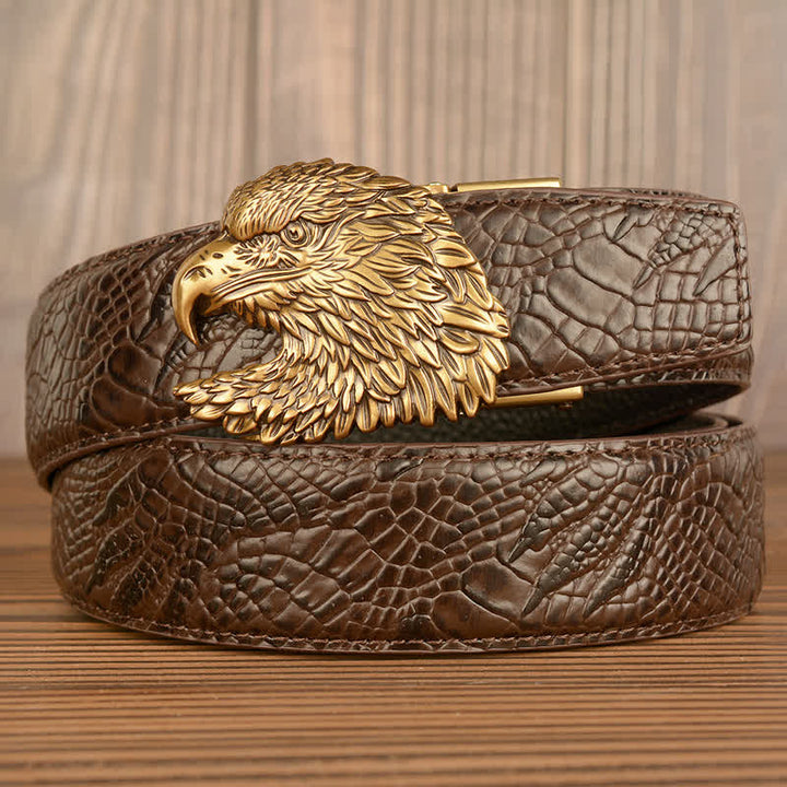 Cinturón de piel con estampado de garra de cocodrilo y águila para hombre