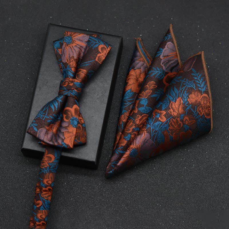 Conjunto de 2 pañuelos y pajaritas elegantes con diseño floral para hombre