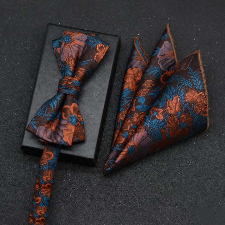 Conjunto de 2 pañuelos y pajaritas elegantes con diseño floral para hombre
