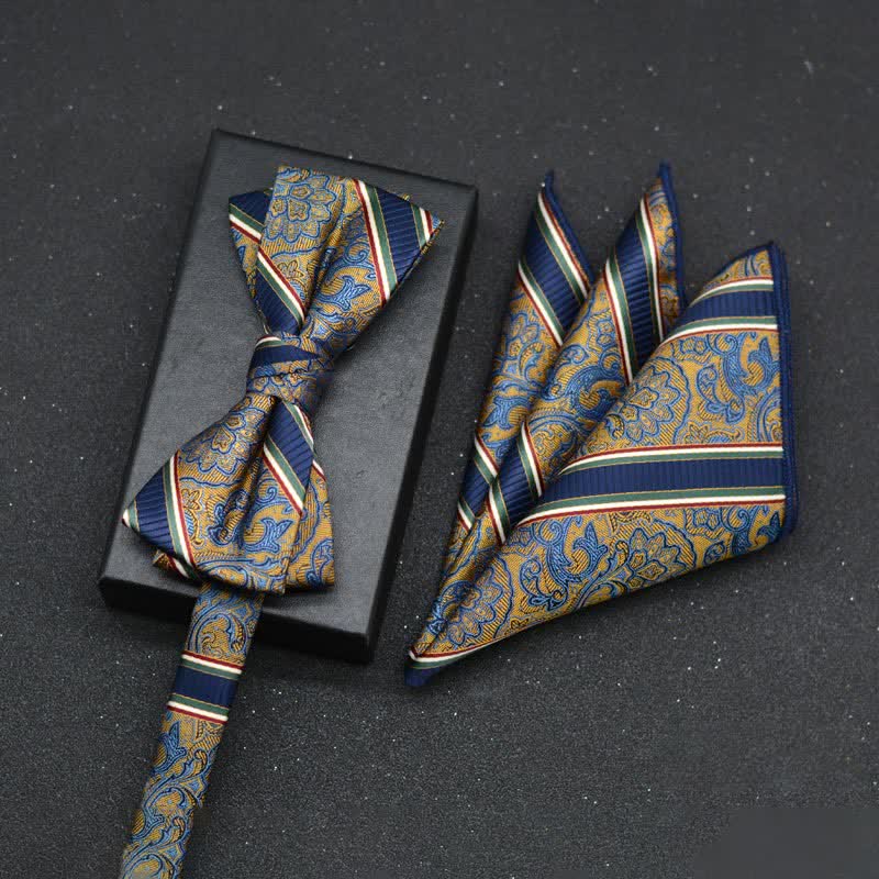 Conjunto de 2 pañuelos y pajaritas elegantes con diseño floral para hombre