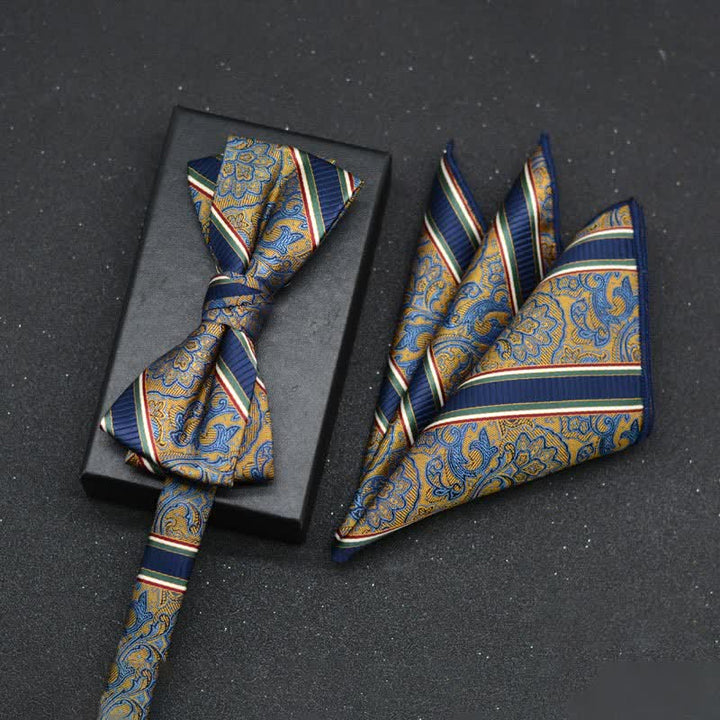 Conjunto de 2 pañuelos y pajaritas elegantes con diseño floral para hombre