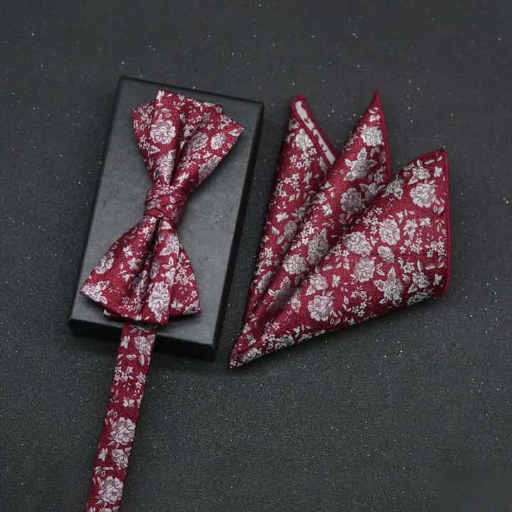 Conjunto de 2 pañuelos y pajaritas elegantes con diseño floral para hombre