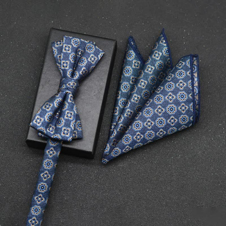 Conjunto de 2 pañuelos y pajaritas elegantes con diseño floral para hombre