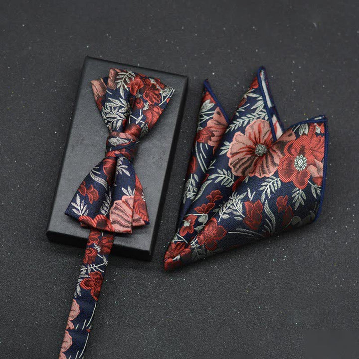 Conjunto de 2 pañuelos y pajaritas elegantes con diseño floral para hombre