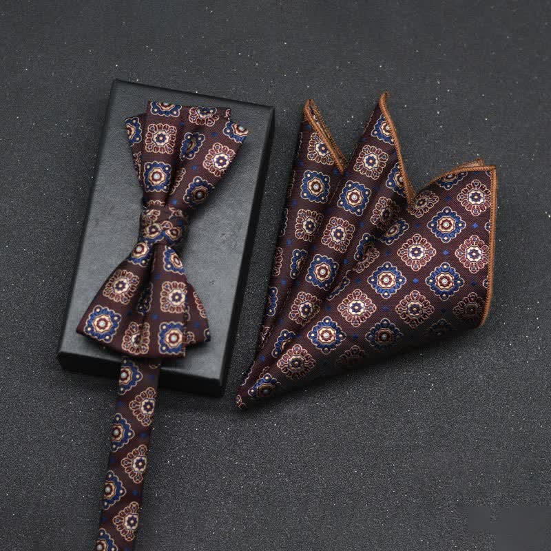 Conjunto de 2 pañuelos y pajaritas elegantes con diseño floral para hombre