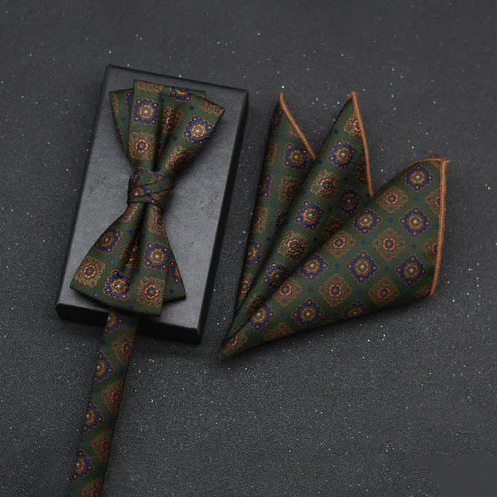 Conjunto de 2 pañuelos y pajaritas elegantes con diseño floral para hombre