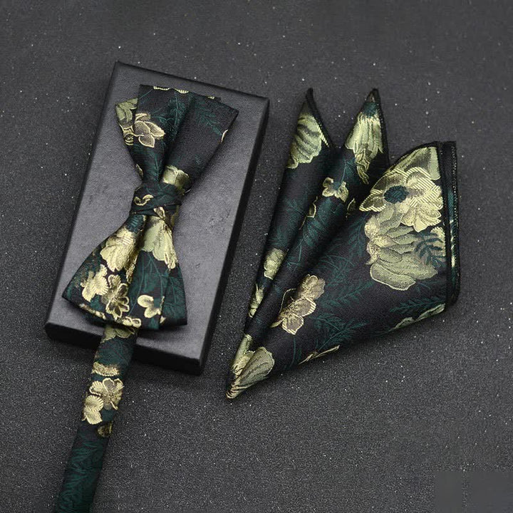 Conjunto de 2 pañuelos y pajaritas elegantes con diseño floral para hombre