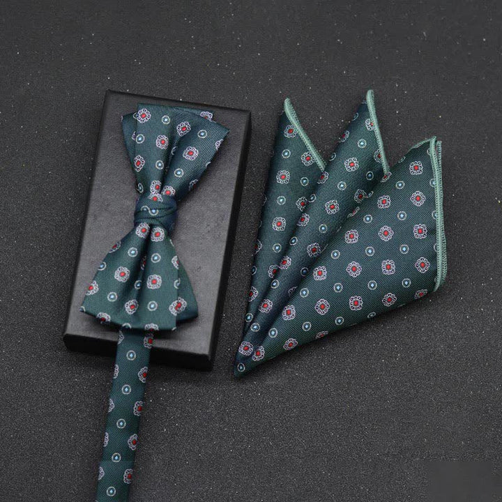 Conjunto de 2 pañuelos y pajaritas elegantes con diseño floral para hombre