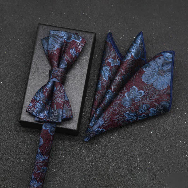 Conjunto de 2 pañuelos y pajaritas elegantes con diseño floral para hombre