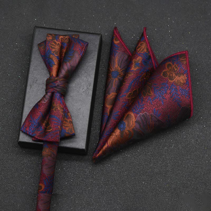 Conjunto de 2 pañuelos y pajaritas elegantes con diseño floral para hombre