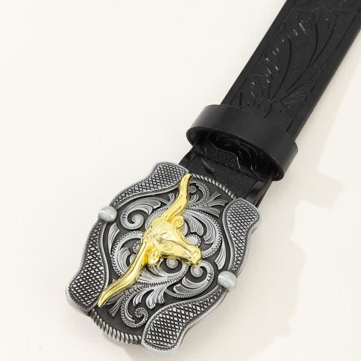 Cinturón de cuero de toro longhorn dorado cuadrado para hombre