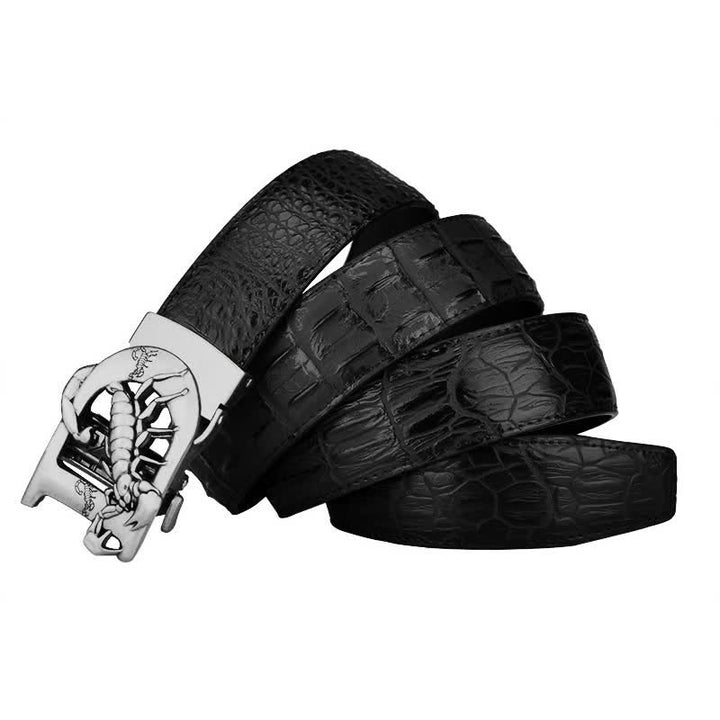 Cinturón de piel con hebilla automática y estampado de cocodrilo en forma de D de Mne