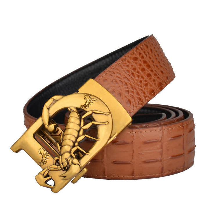 Cinturón de piel con hebilla automática y estampado de cocodrilo en forma de D de Mne