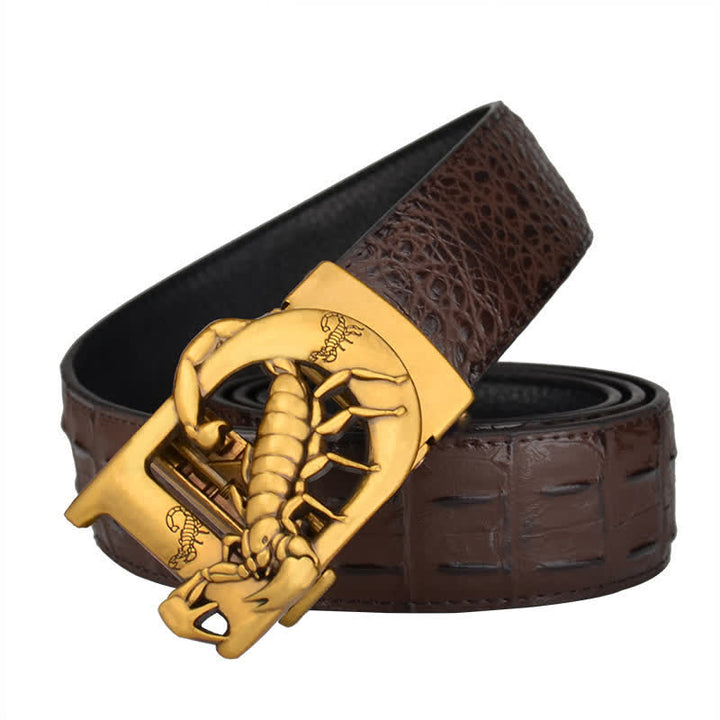 Cinturón de piel con hebilla automática y estampado de cocodrilo en forma de D de Mne