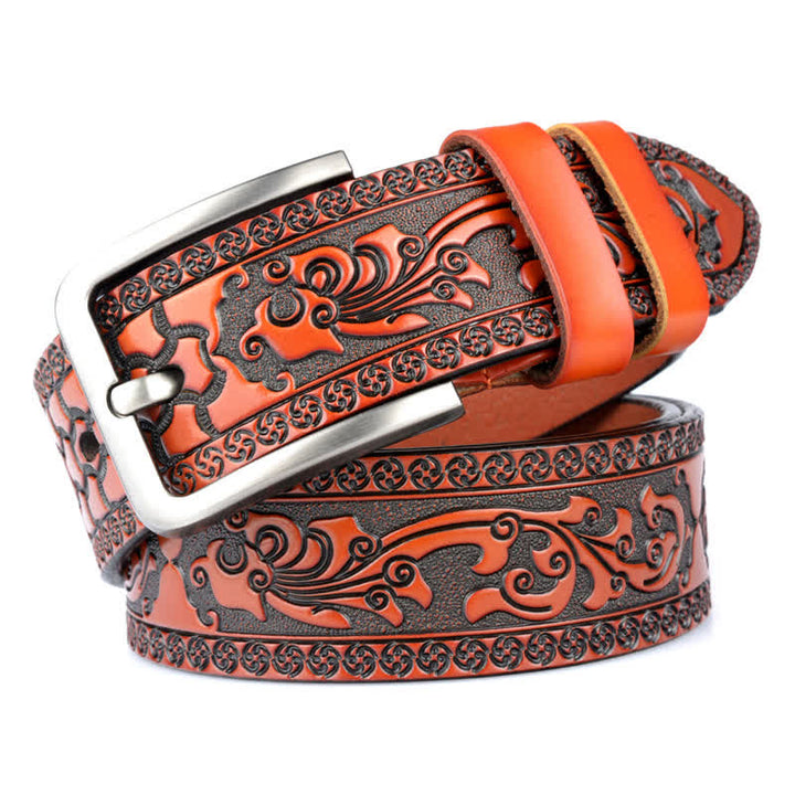 Cinturón de cuero de lujo con estampado floral en relieve para hombre - Naranja - 44 - image 12