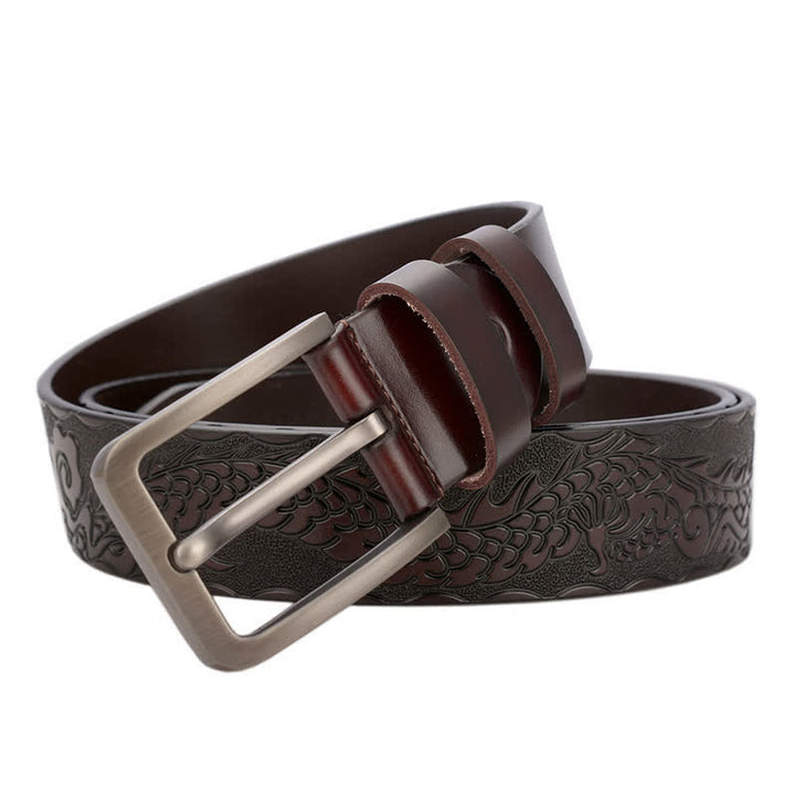 Cinturón de cuero con estampado de dragón en relieve estilo punk para hombre