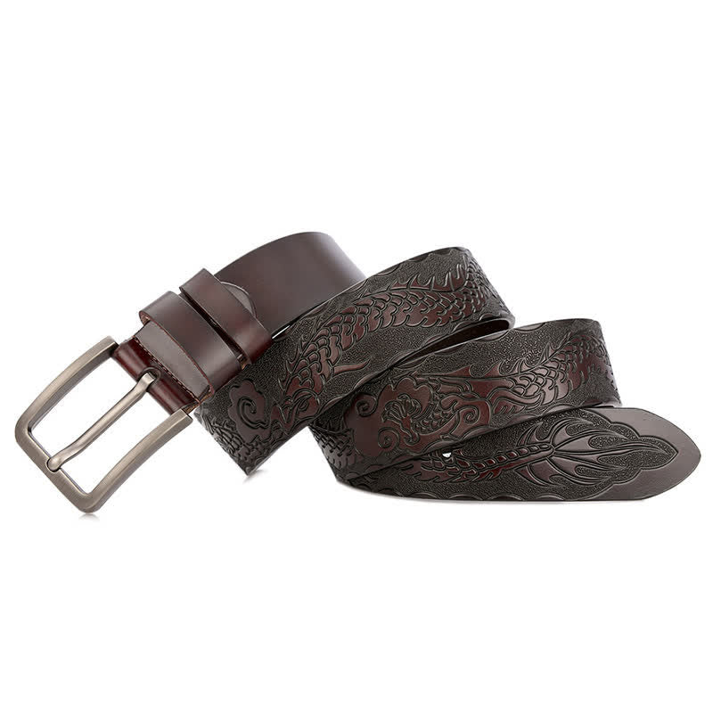 Cinturón de cuero con estampado de dragón en relieve estilo punk para hombre