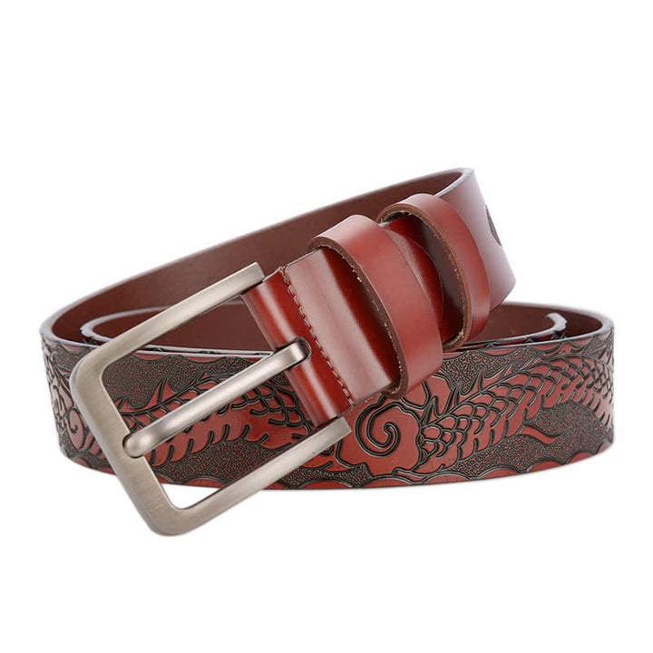 Cinturón de cuero con estampado de dragón en relieve estilo punk para hombre