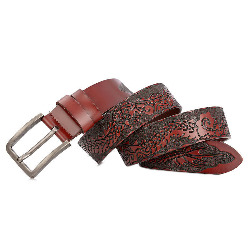Cinturón de cuero con estampado de dragón en relieve estilo punk para hombre