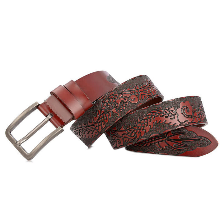Cinturón de cuero con estampado de dragón en relieve estilo punk para hombre