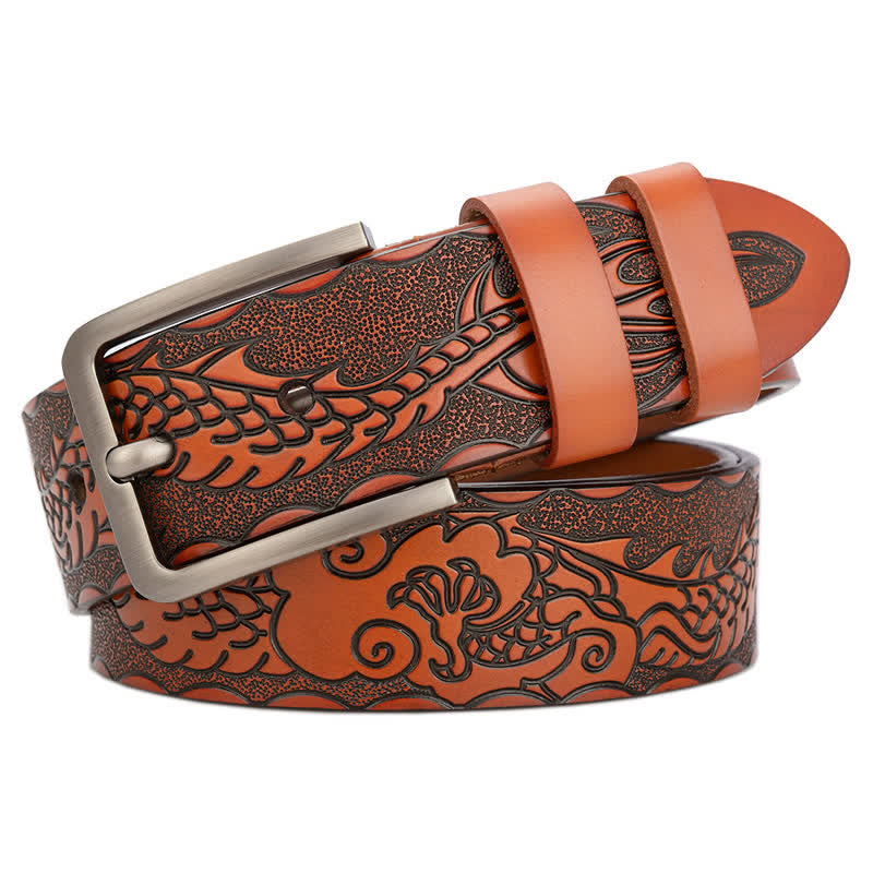Cinturón de cuero con estampado de dragón en relieve estilo punk para hombre