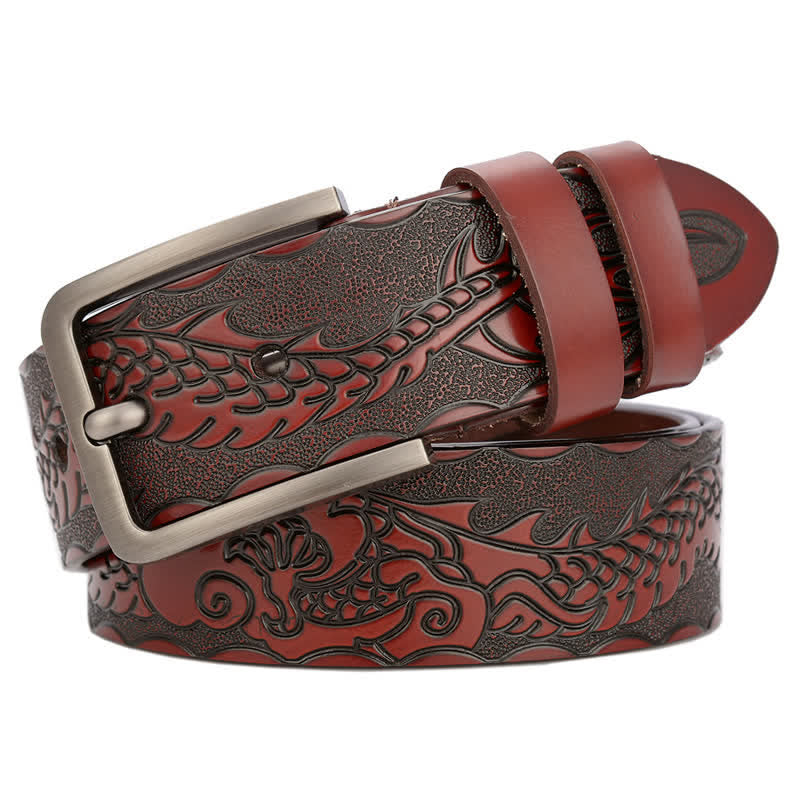 Cinturón de cuero con estampado de dragón en relieve estilo punk para hombre