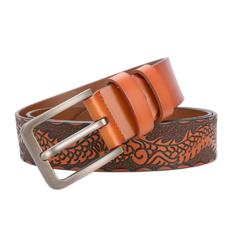 Cinturón de cuero con estampado de dragón en relieve estilo punk para hombre