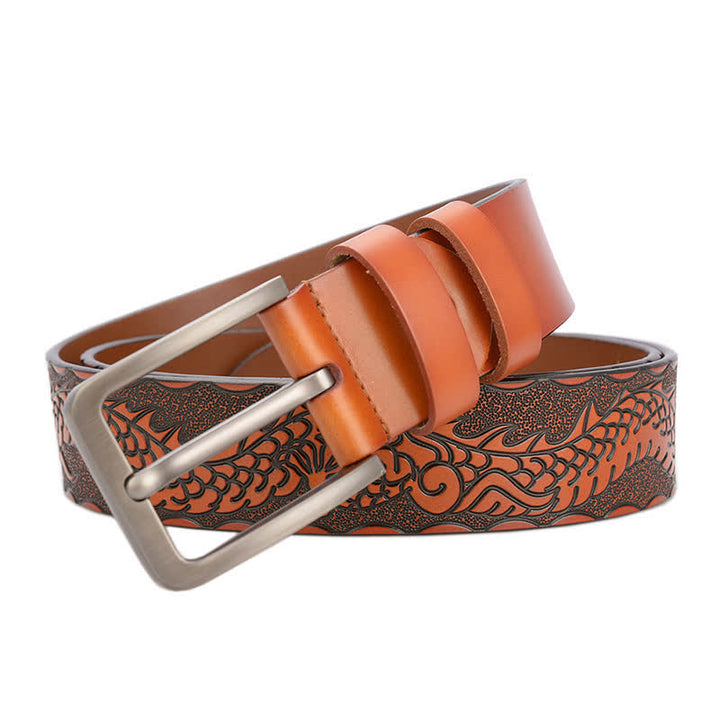 Cinturón de cuero con estampado de dragón en relieve estilo punk para hombre