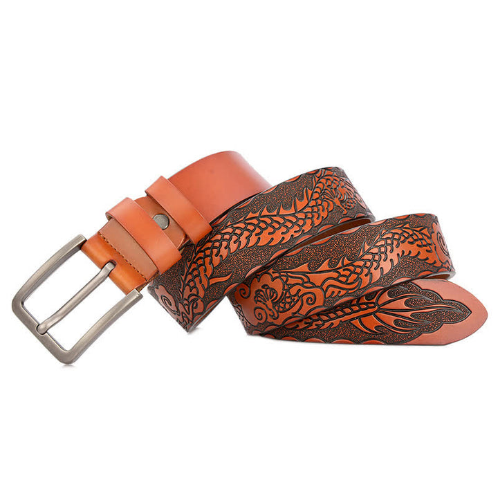 Cinturón de cuero con estampado de dragón en relieve estilo punk para hombre