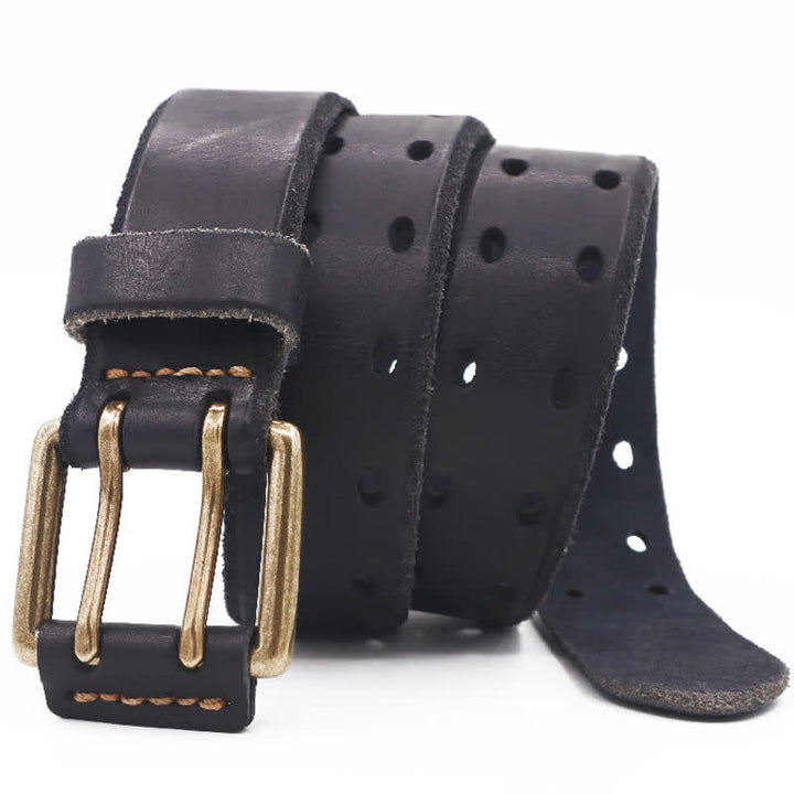 Cinturón de cuero para jeans informal con hebilla de doble aguja para hombre