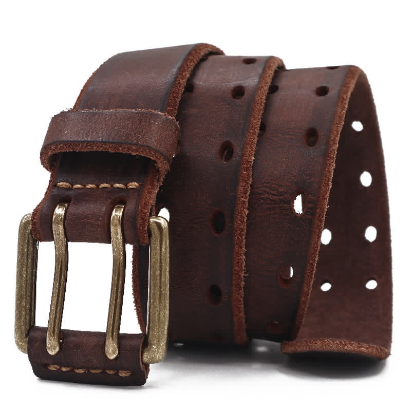 Cinturón de cuero para jeans informal con hebilla de doble aguja para hombre