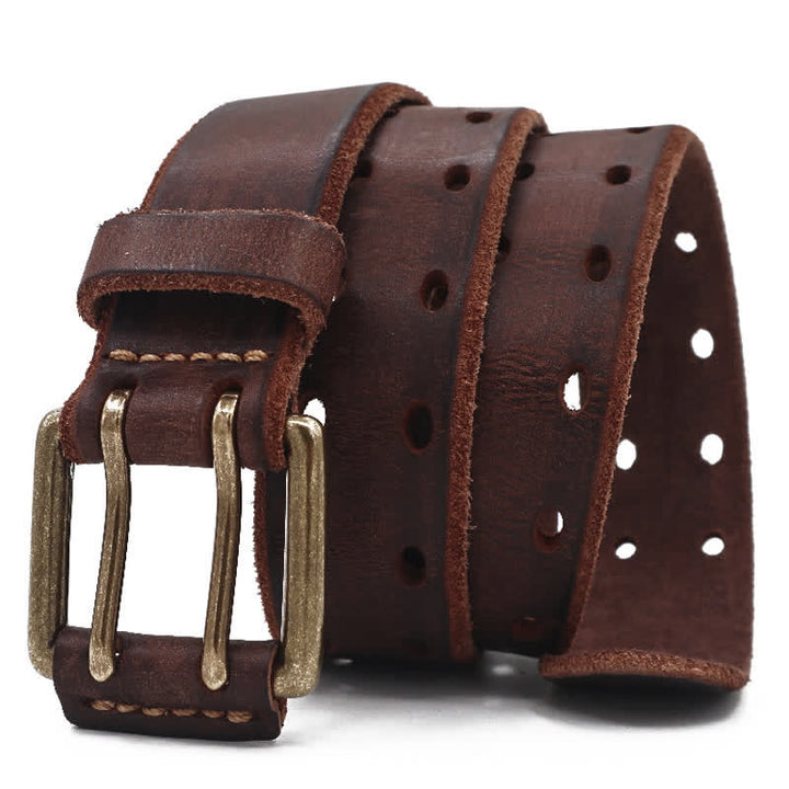 Cinturón de cuero para jeans informal con hebilla de doble aguja para hombre