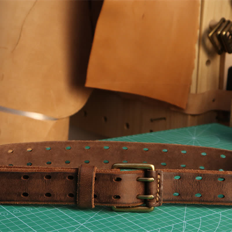 Cinturón de cuero para jeans informal con hebilla de doble aguja para hombre