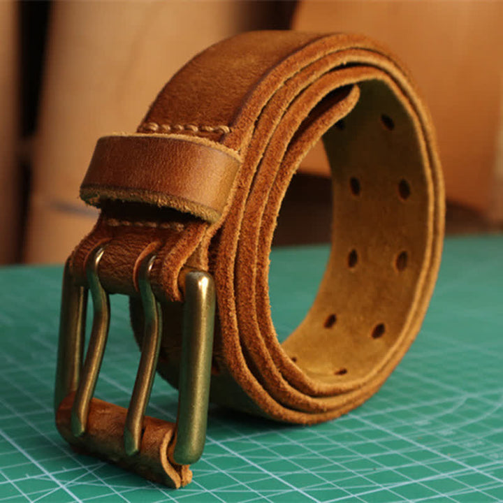 Cinturón de cuero para jeans informal con hebilla de doble aguja para hombre